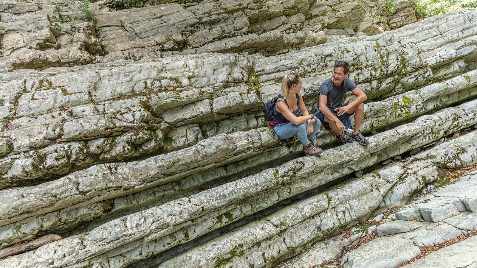 Centuries-old rock stratifications, Breggia Gorge Park.